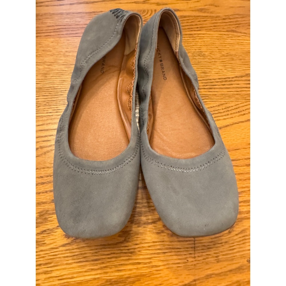 Lucky Brand Emmie Gray Leather Ballet Flats Womens 9.5 M LK-EUTHRO Round Toe